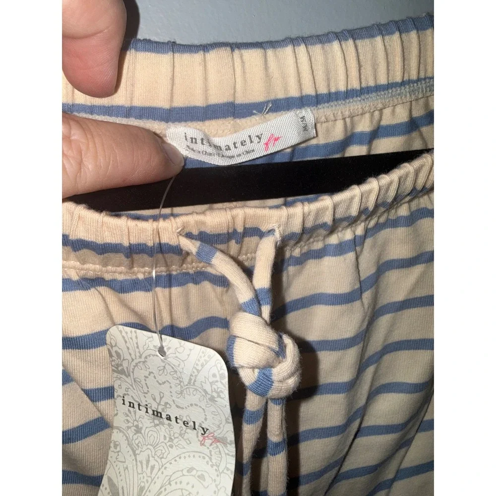 Intimately Free People out and about Striped Wide Leg Lounge Pants Beige Blue M